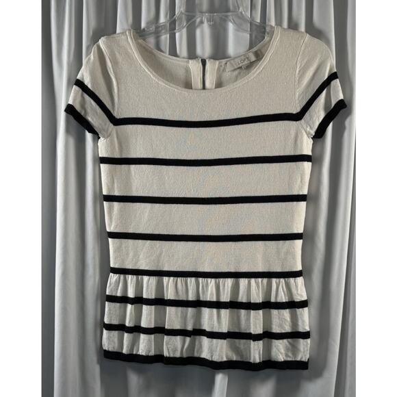 Ann Taylor LOFT Striped Short Sleeves Peplum Top Ivory Black S preppy chic 79-05 - Picture 8 of 14